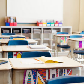 Classroom without children at the end of school named often school's out. Classroom without children at the end of school named often school's out.